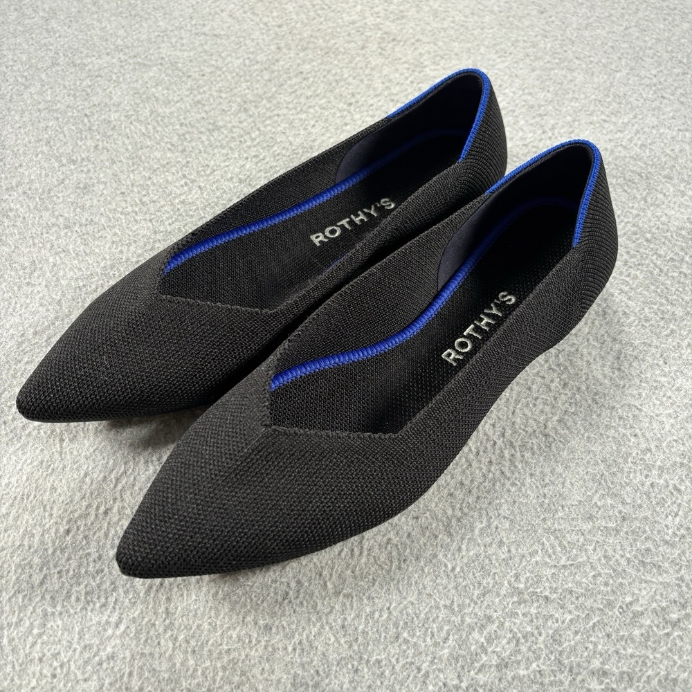 Rothy's The Point Shoes Womens Size 7.5 Black Knit Flats Pointed Toe Washable
